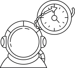 A man in a space suit is looking at a clock