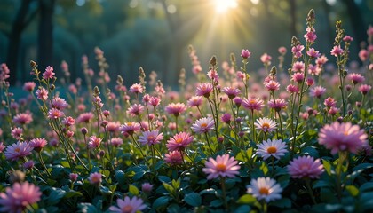 Beautiful Morning Flowers in Soft Sunlight Captured in Stunning HD 8K High-Quality Photographic Wallpaper