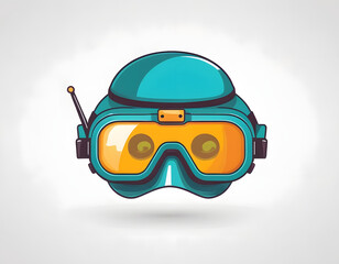 Cute Cartoon VR Headset or Robot Helmet Icon with Antenna.