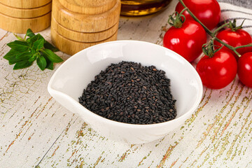 Black sesame seeds in the bowl