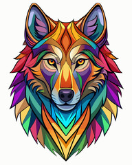 Wolf real,Stained Glass Style , rainbow color