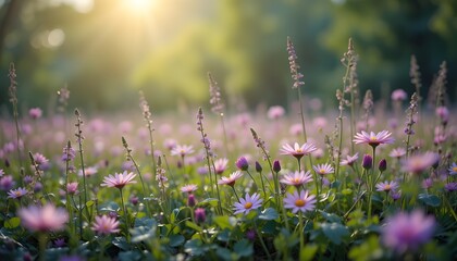Beautiful Flowers Blooming in Lush Grass Captured in Stunning HD 8K Nature Photography Wallpaper