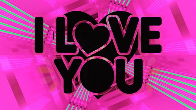 Tunnel screensaver with vibrant colors displaying love message in seamless loop