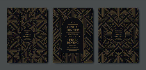Fototapeta na wymiar Premium gala card design, gold elegant frame, modern line art, luxury geometric pattern. VIP vector template classic deco, event invitations, posters, party flyers, award ceremonies