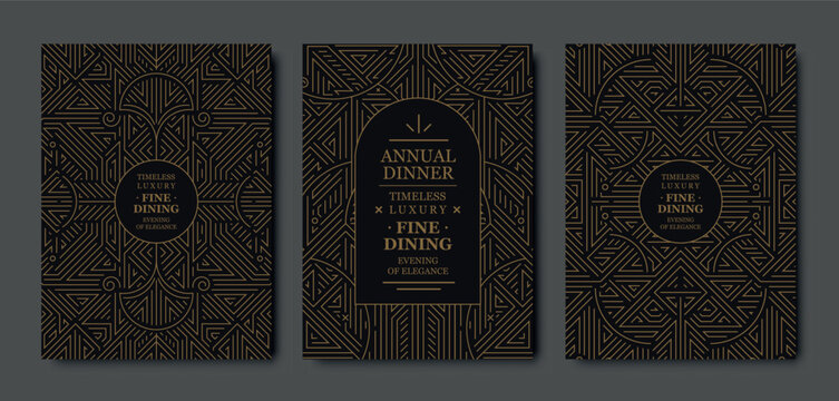 Premium gala card design, gold elegant frame, modern line art, luxury geometric pattern. VIP vector template classic deco, event invitations, posters, party flyers, award ceremonies