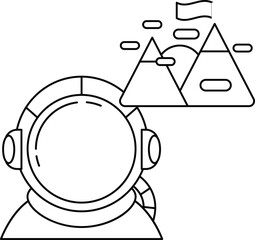 A man in a space suit is looking at a mountain range