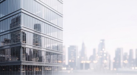 Contemporary Office Building with Glass Facade and Cityscape in Background