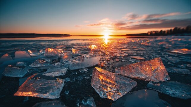 Frozen Lake At Sunset