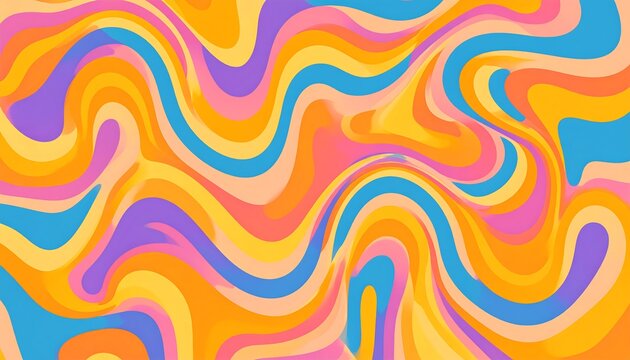 Swirling pattern of pastel hues. Abstract waves blend in orange, yellow, blue, and purple shades. Dreamy and vibrant - Powered by Adobe