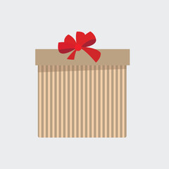 Cardboard Gift Box with Red Ribbon Vector Illustration