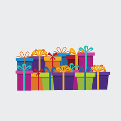 Colorful Gift Boxes Pile Flat Vector Illustration