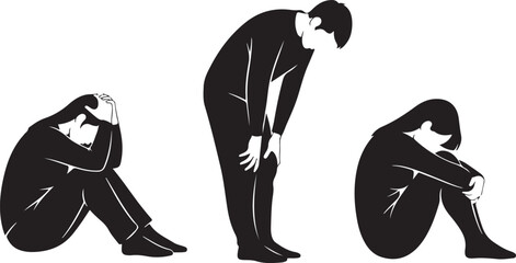 Three Silhouetted Figures Depicting Sadness, Despair, and Loneliness