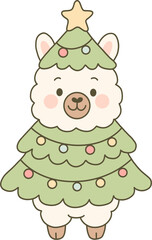 llama christmas tree clipart funny holiday xmas animal hand drawn cute doodle hand-drawn 