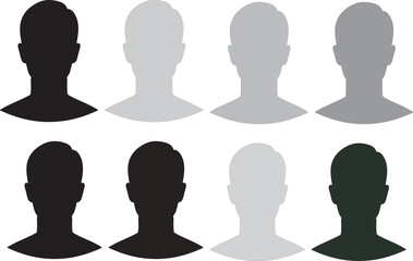 Diverse Silhouettes of Human Heads in Various Shades of Gray and Black