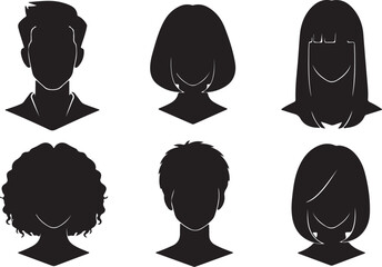 Diverse Silhouettes of People's Heads with Various Hairstyles