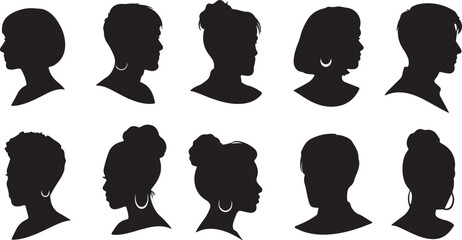 Diverse Silhouettes of People's Heads in Profile View