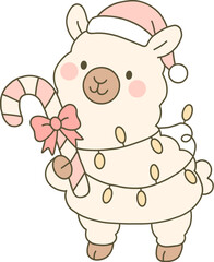 llama christmas clipart funny holiday xmas animal hand drawn cute doodle pink candy cane 
