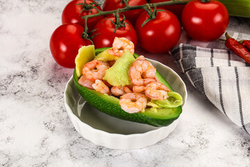 Dietary avocado cut with prawn