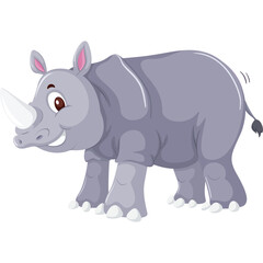 Fototapeta premium Cartoon Style Rhinoceros With Transparent Background And White Horn And Pink Ears
