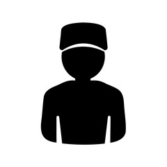 Silhouette illustration of a hotel doorman bellhop in uniform isolated on white