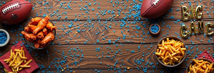 Football party setup with snacks and decorations