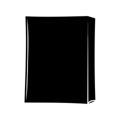 Monochromatic stylized representation of a black cube on a white background