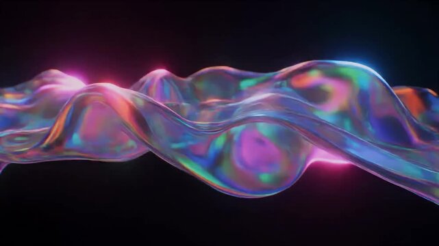 Abstract Holographic Wave with Neon Lights.