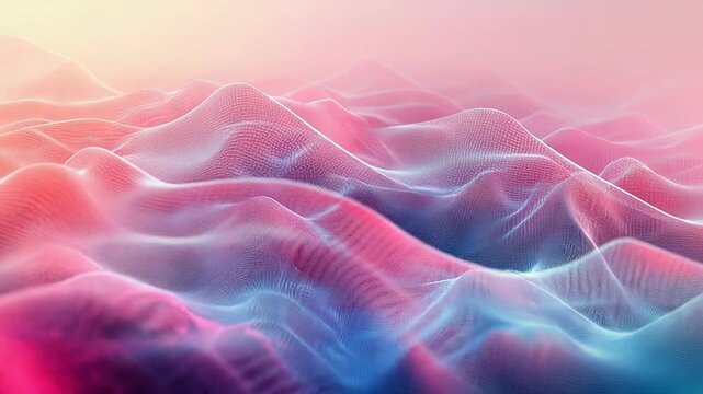 Digital landscape with moving wireframe data waves