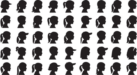 Diverse Silhouettes of Children's Heads in Profile View