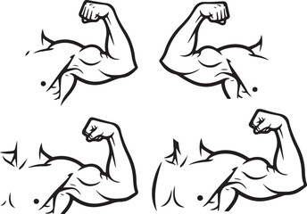 Fototapeta premium Four Black and White Illustrations of Flexing Biceps Muscles