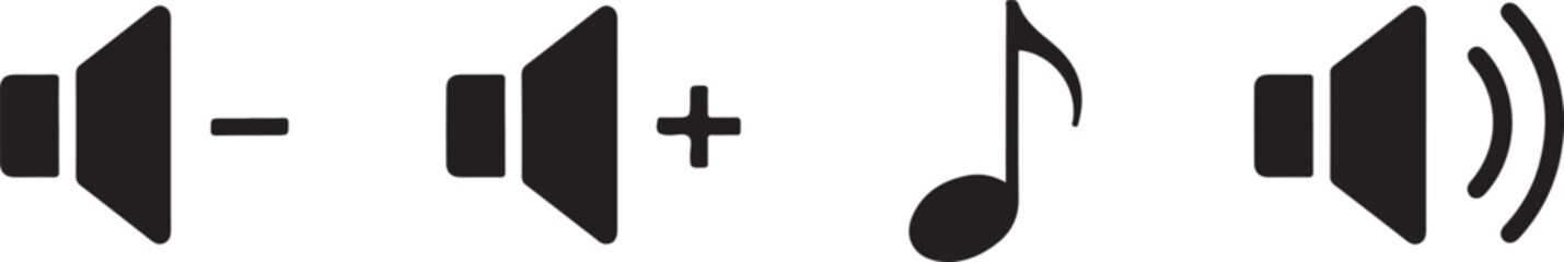 Speaker volume icons: decrease, increase, music note, and sound waves