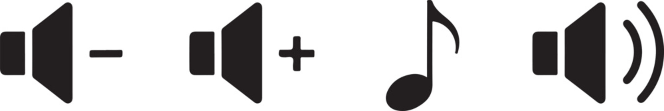 Speaker volume icons: decrease, increase, music note, and sound waves