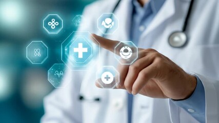 Healthcare professional interacting with digital medical interface - Powered by Adobe