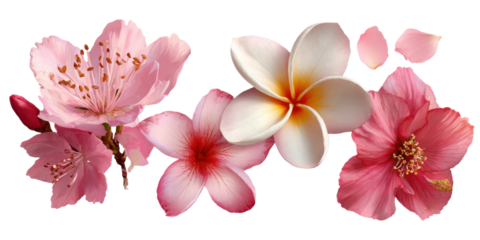 Collection of realistic flowers set on transparent background design elements