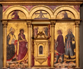 Fotobehang Jezus Christus Florence - The renaissance painting of St. Nicholas, Julian, John the Bap. and Sigismondo in the church church Chiesa di San Felice in Piazza by Neri di Bicci (1467)  © Renáta Sedmáková