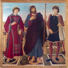 Fotobehang Jezus Christus Florence - The renaissance painting of saints Vincent, James the Lees and Eustachius in church San Miniato al Monte by Antonio del Pollaiolo and Piero del Pollaiolo (1466-1468).  © Renáta Sedmáková