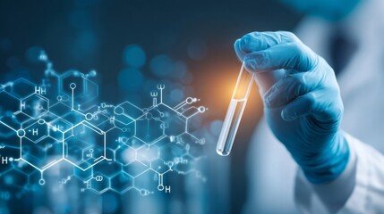 In a high-tech laboratory, scientists wearing gloves focus on preparing test tubes filled with various chemical samples. Advanced equipment surrounds them, highlighting meticulous research efforts