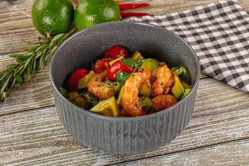 Dietary salad with shrimps and avocado