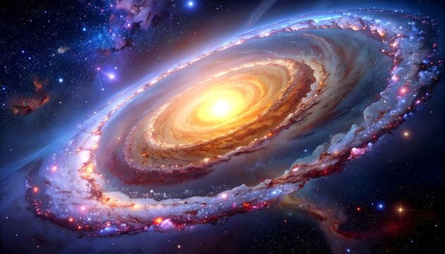 Swirling cosmic entity with bright center in a colorful nebula background