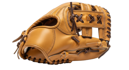 Close Up Of A Leather Baseball Glove With Brown Laces And Stitching In A Studio With A Transparent Background