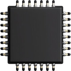 Obraz premium Black integrated circuit chip isolated on transparent background, perfect for technology and electronic device visuals.