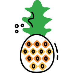 Simple Flat Design Pineapple Icon with Green Leaves and Yellow Orange Geometric Pattern on Transparent Background Clean Minimalist Style