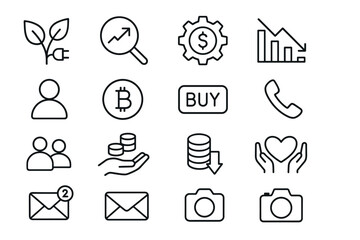 Fototapeta premium Minimalist line icons for finance and communication