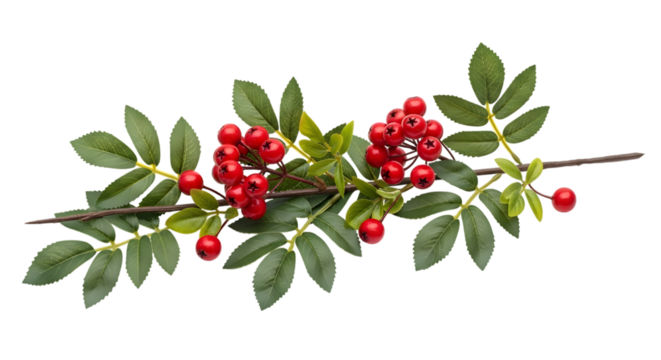 Vibrant red berries and green leaves on a dark background showcasing autumn s natural beauty