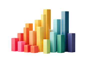 Colorful 3D bar graph on transparent backdrop
