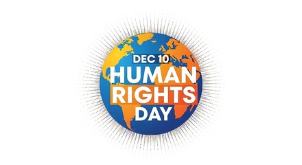 Human rights day graphic with earth globe and radiating lines on a white isolated background