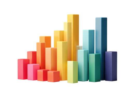 Colorful 3D bar graph on transparent backdrop
