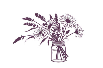Flowers in Mason Jar Silhouette