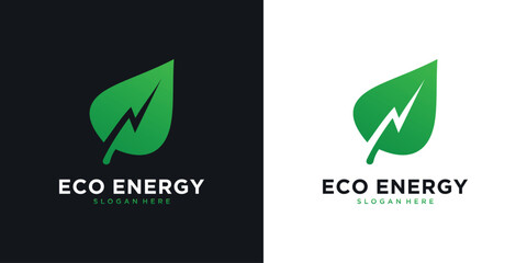 Eco energy logo design with leaf and electric