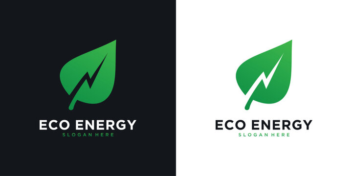 Eco energy logo design with leaf and electric